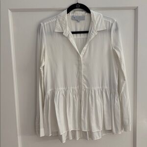 Tuckernuck Womens White Charlotte Peplum Top Blouse Career Button Front Shirt XS